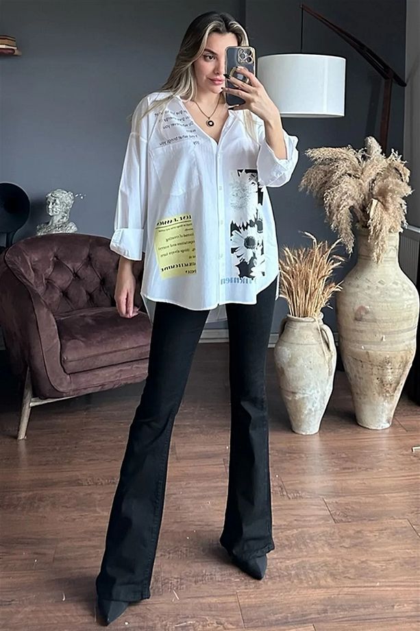 Eva Ispanyol Paça Siyah Flare Süper Yüksek Bel Kadın Jeans Pantolon - 5