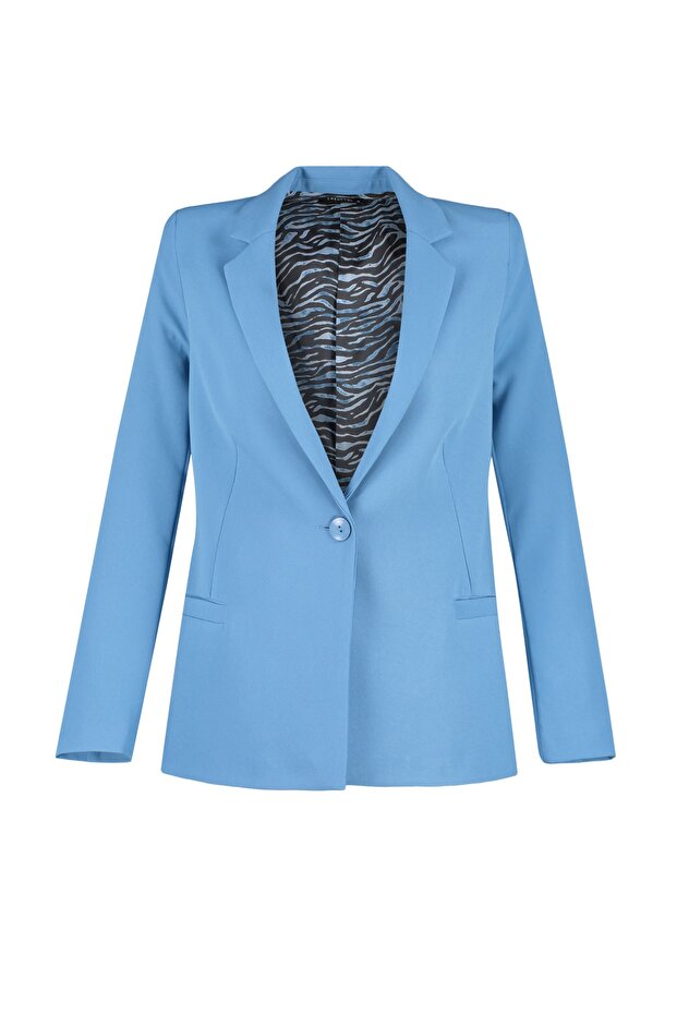 Koyu Mavi Regular Astar Detaylı Dokuma Blazer Ceket TWOAW20CE0316 - 7