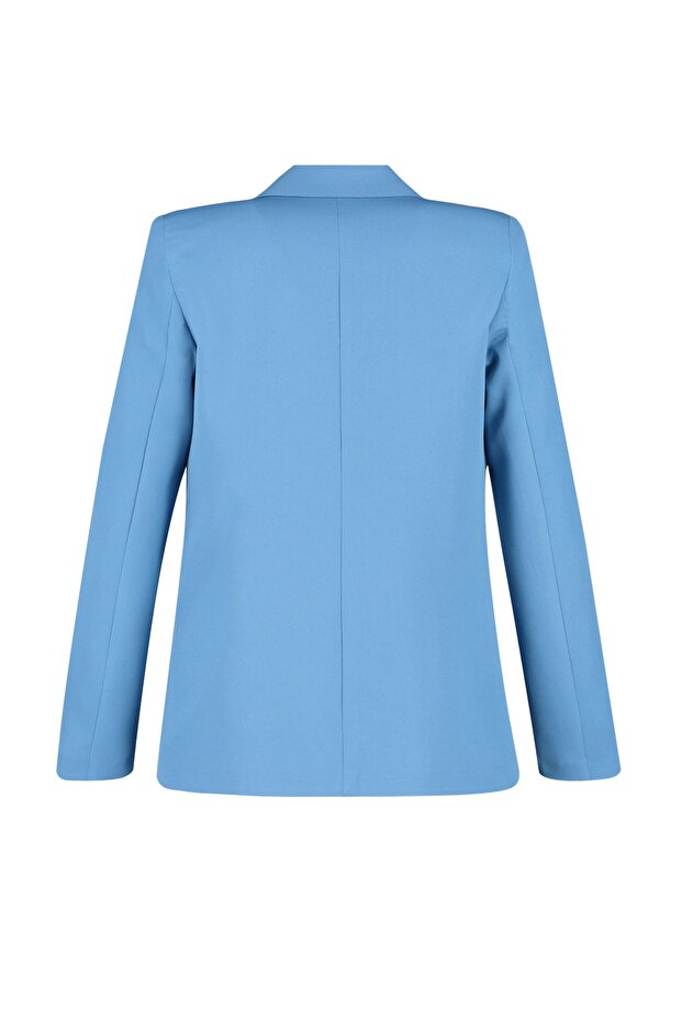 Koyu Mavi Regular Astar Detaylı Dokuma Blazer Ceket TWOAW20CE0316 - 8
