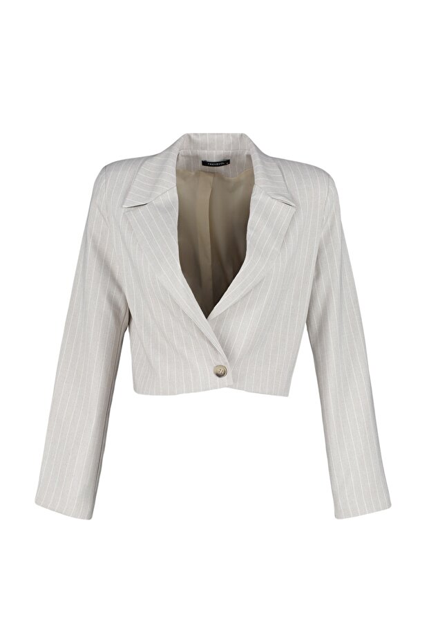 Taş Regular Crop Dokuma Çizgili Blazer Ceket TWOSS23BC00029 - 7