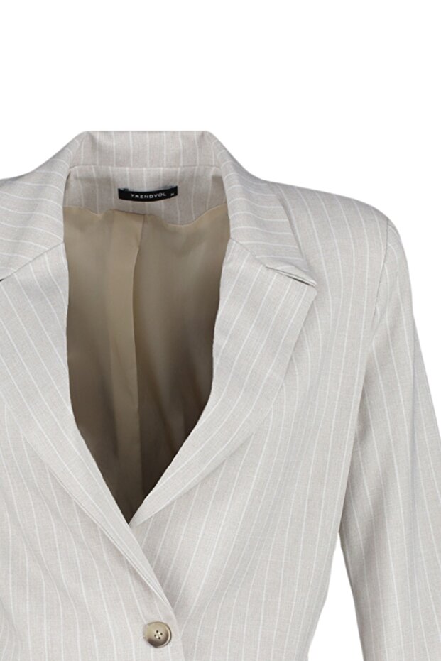 Taş Regular Crop Dokuma Çizgili Blazer Ceket TWOSS23BC00029 - 8