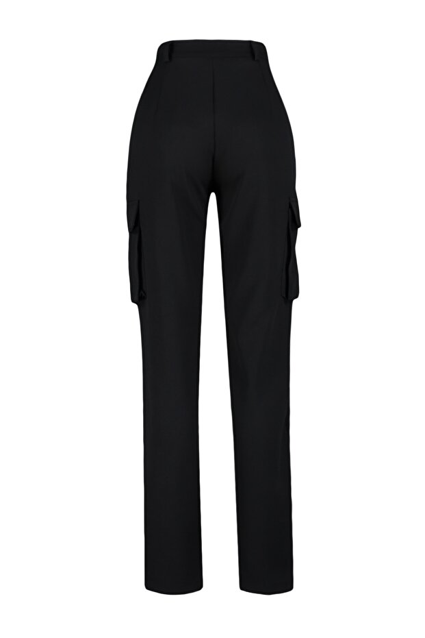 Siyah Kargo Straight/Düz Kesim Dokuma Çift Cepli Dokuma Pantolon TWOAW22PL0343 - 11