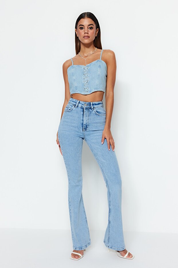 More Sustainable Açık Mavi Yüksek Bel Comfort/Esnek Flare İspanyol Paça Jeans TWOSS23JE00063