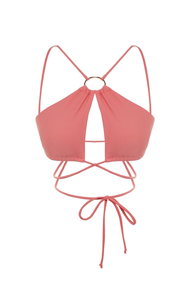 Pembe Halter Yaka Aksesuarlı Bikini Üstü TBESS23BU00016 - 7