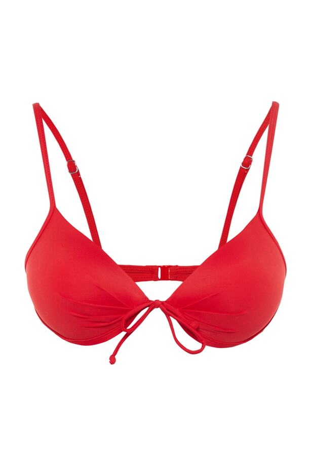 Kırmızı Balkonet Fiyonk Detaylı Kaplı Basic Bikini Üstü TBESS20BU0237 - 5