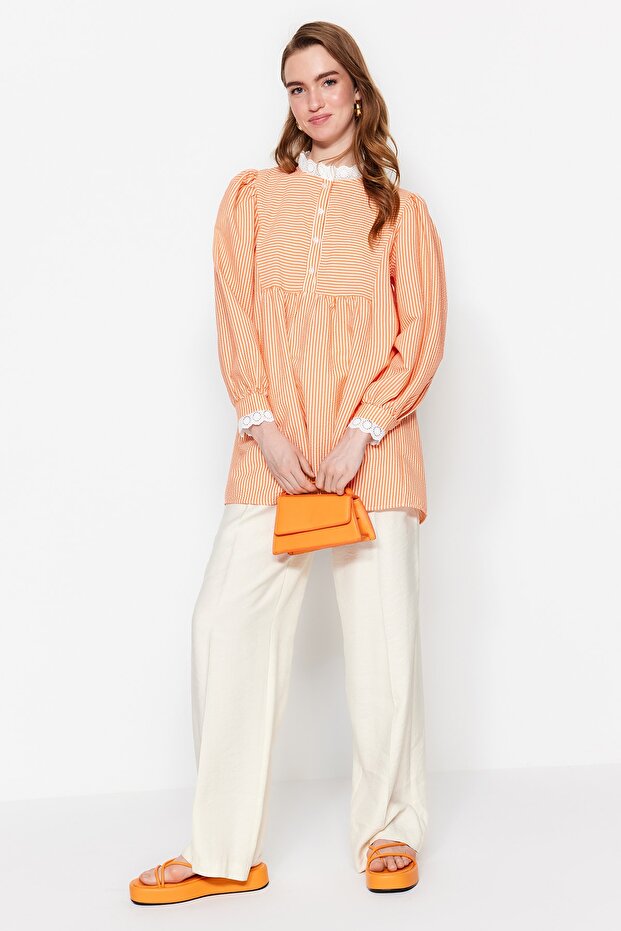 Narancssárga csipke szőtt Seersucker kockás tunika TCTSS23UK00067 - 2