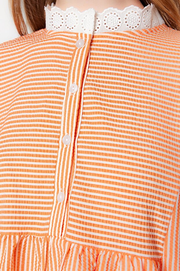 Narancssárga csipke szőtt Seersucker kockás tunika TCTSS23UK00067 - 4