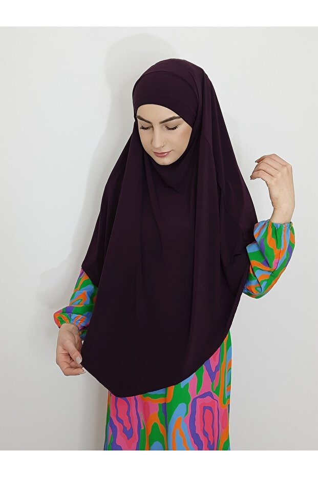 Sufle Hazır Baglamalı Büyük Esarp Hijap Hac Umre Icin Uygundur Sandy Kumas Mürdüm - 5