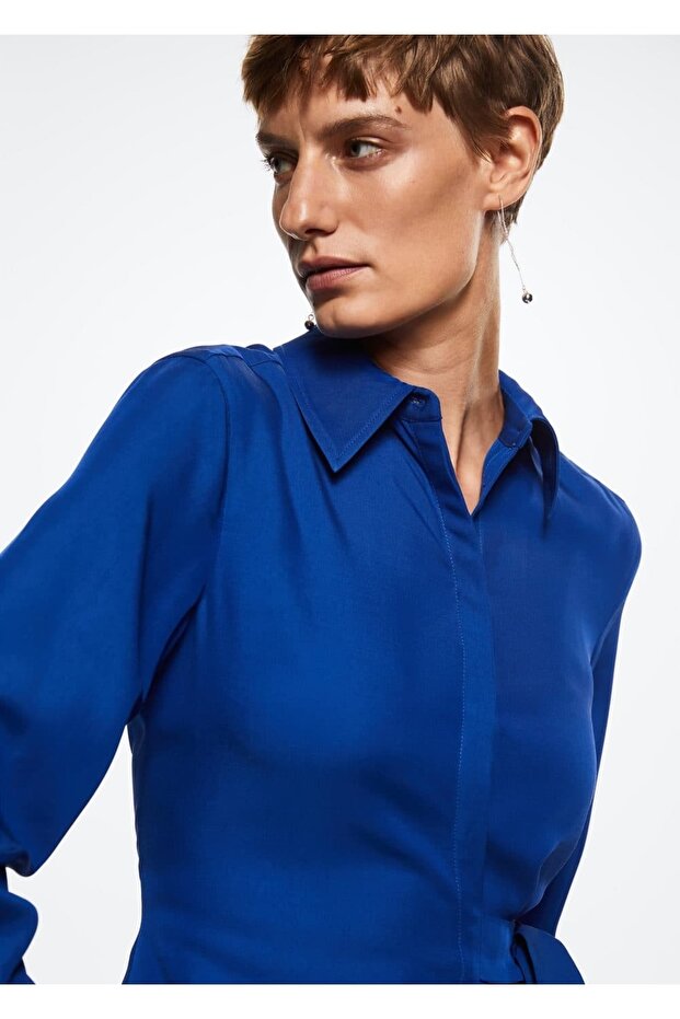 Dökümlü Bağ Detaylı Elbise - 5