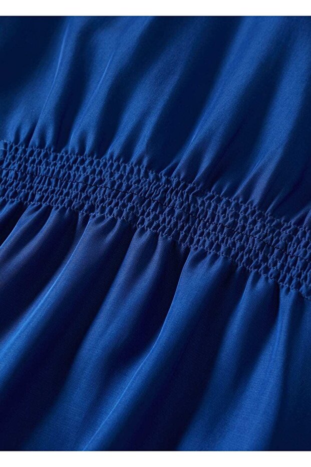 Dökümlü Bağ Detaylı Elbise - 7