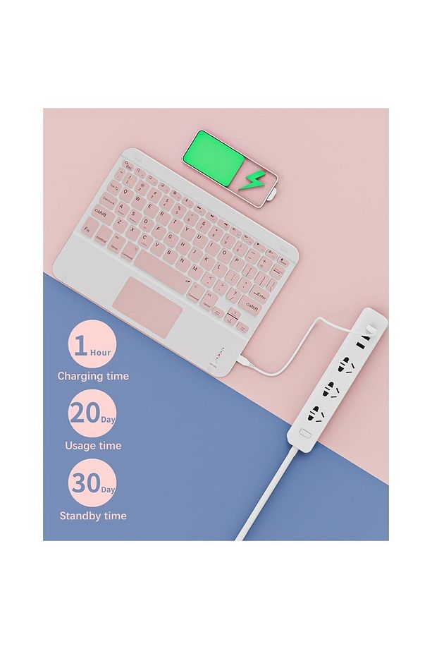 Gn-62 Kablosuz Bluetooth Klavye Mouse Seti Ultra Ince Taşınabilir Türkçe Q Klavye Pembe - 5