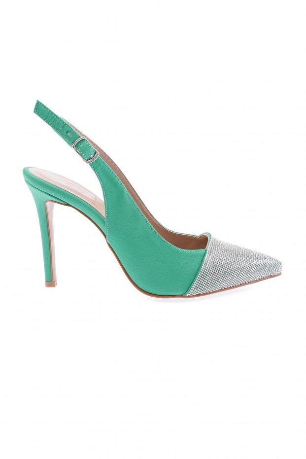 Women's Pointed Toe Silver Stone Ankle Strap Evening Dress Shoes Green Scuba 1673286