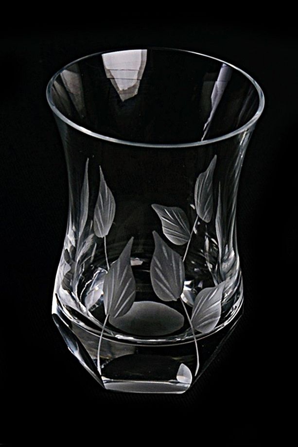 Yaprak Özel Yapım Kesme Kristal Dekor Çay Bardağı (6 ADET) 100 Cc - 1