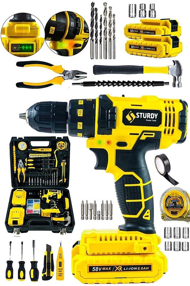 32 Volt 5.0 Amper Çift Akülü 39 Parça Tamir Seti Şarjlı Vidalama Matkap - 1