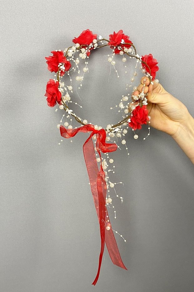 Party Crown Special Design Bridesmaid Crown Red Laser Rose Pearl Outdoor Shooting Crown – Party Crown, Henna, S