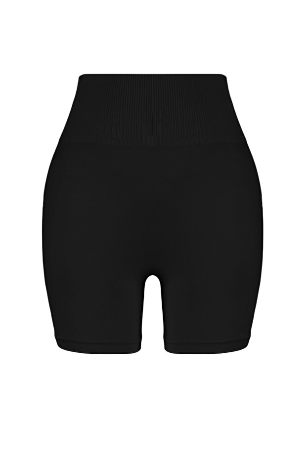 Siyah Seamless/Dikişsiz Ekstra Toparlayıcı Örme Spor Şort/Kısa Tayt THMSS23TY00001 - 8