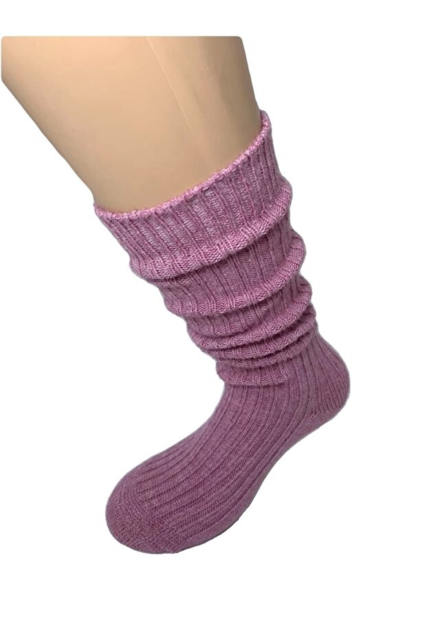 جوارب طويلة من الصوف للركبة باللون الوردي - 1