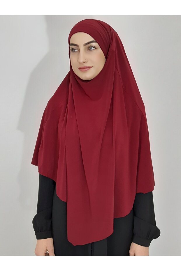 Souffle Ready Tied Large Scarf Suitable for Hijap Hajj Umrah Sandy Fabric Claret Red