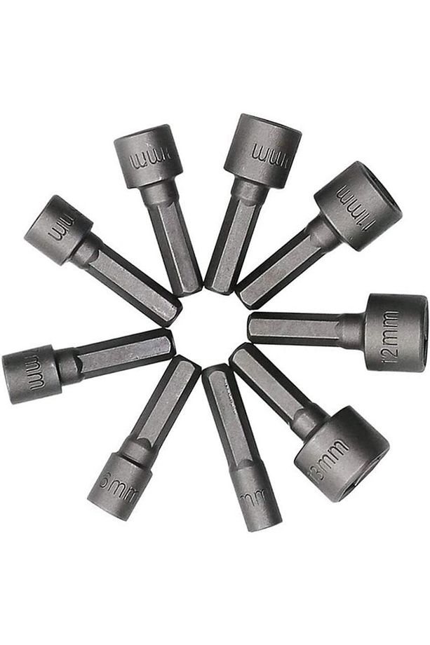 Somun Sökücü Bits Lokma Seti 1/4"vidalı Metrik Adaptör Matkap Ucu 5 Ila 13mm Altıgen Şaft 9 Parça - 1