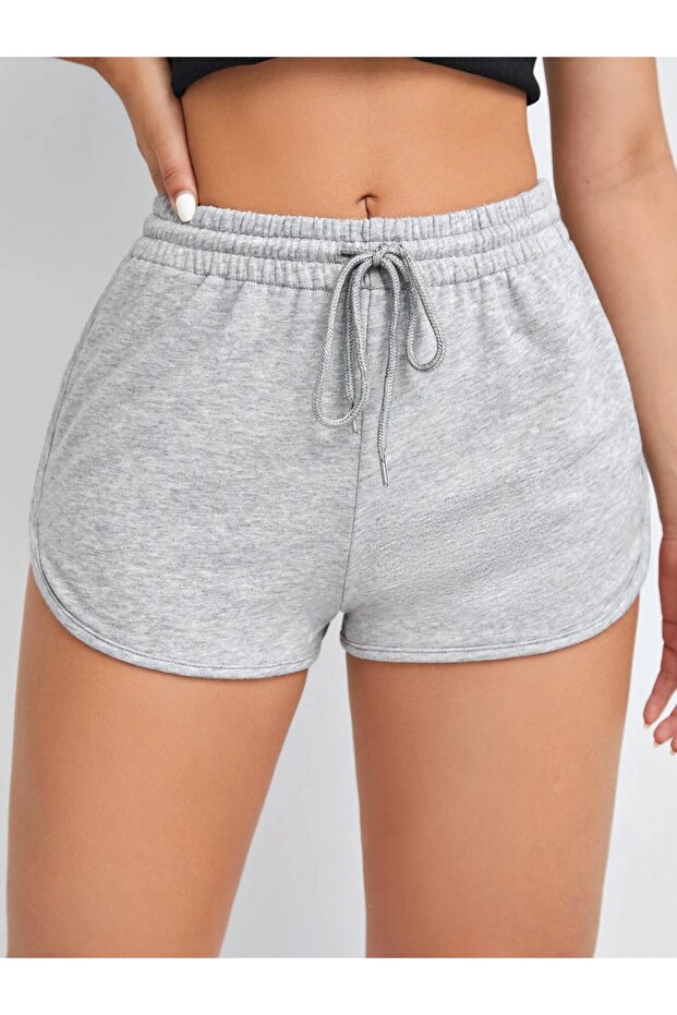 Gray Slit Drawstring Mini Shorts - 1