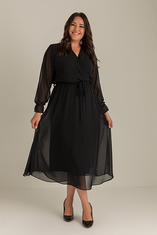 Lined Midi Chiffon Dress - 1
