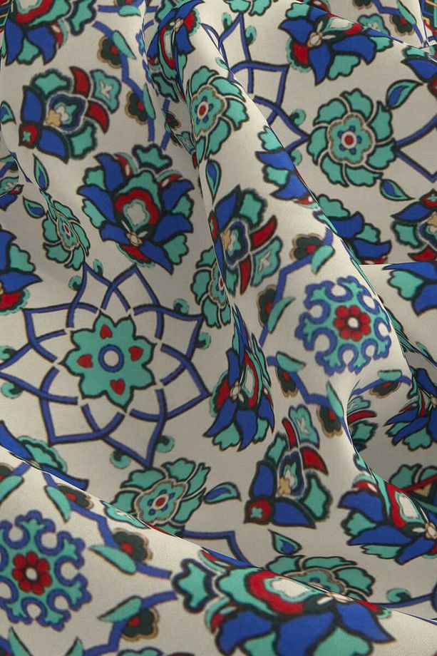 Ekru Yeşil Motif Desen Ipek Mendil - 3