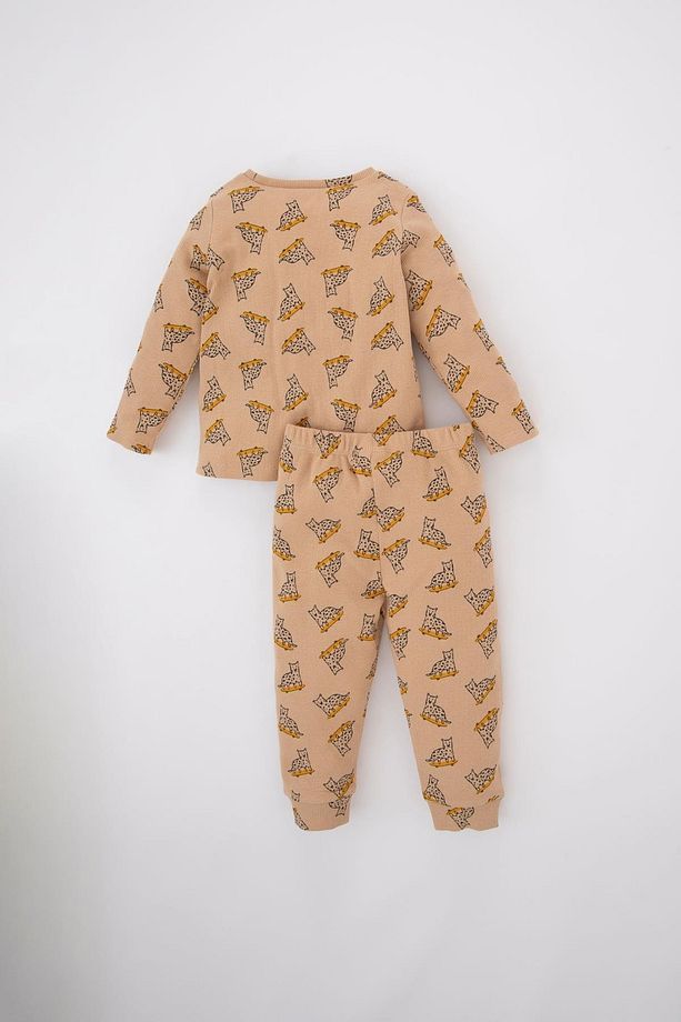 Erkek Bebek Bisiklet Yaka Desenli Uzun Kollu Fitilli Kaşkorse Pijama Takımı Z4274a223sp - 5