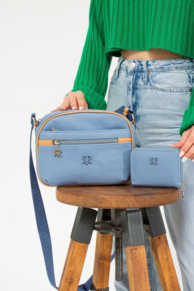 Esta Nora Blue Camel Women's Combination Bag and Wallet Bag 21x27 Wallet 10x13 Sizes