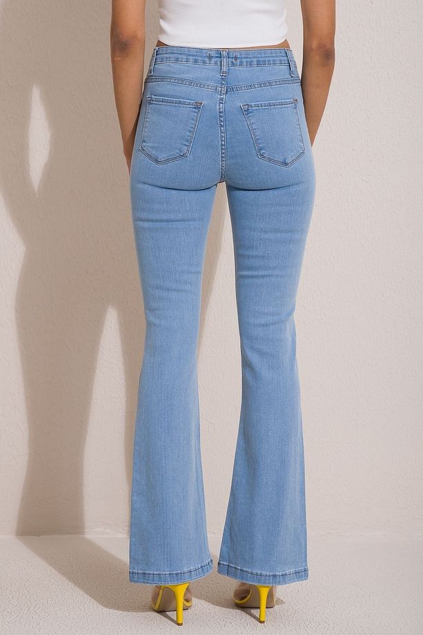 Eva Ispanyol Paça Açık Mavi Flare Süper Yüksek Bel Kadın Jeans Pantolon - 4