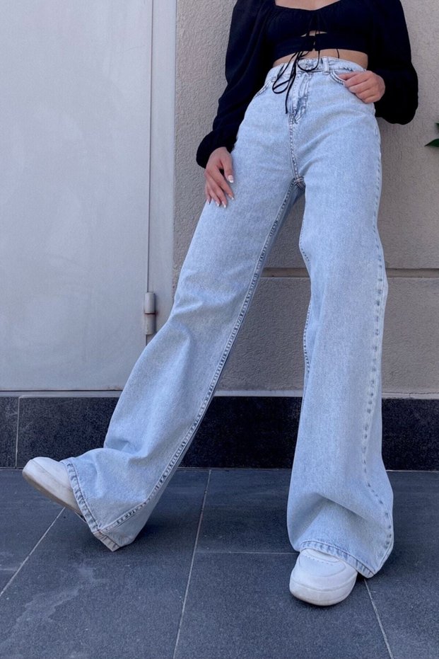 Claire Light Blue Snow Wash Super High Waist Wide Leg Denim Jeans