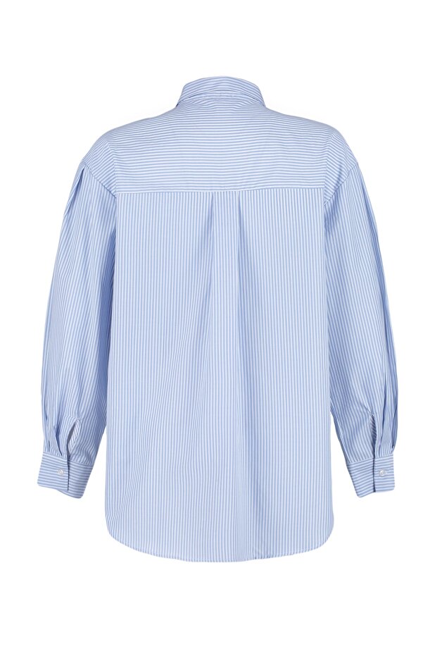 Mavi Çizgili Oversize/Geniş Kalıp Dokuma Gömlek TWOSS23GO00144 - 13