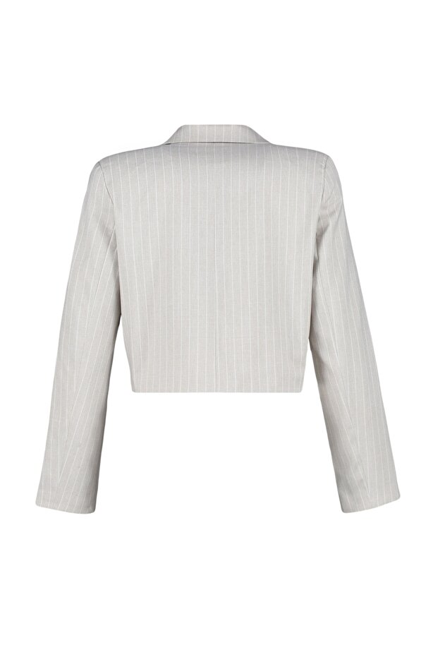 Taş Regular Crop Dokuma Çizgili Blazer Ceket TWOSS23BC00029 - 9