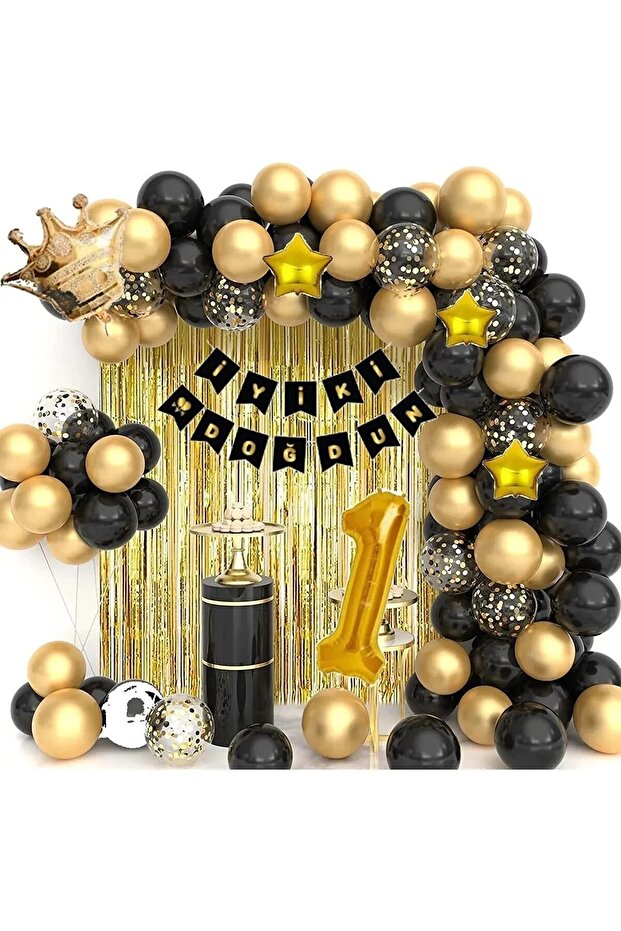 Happpyland King Crowned Balloon Chain Birthday Set Happy Birthday Gold Set