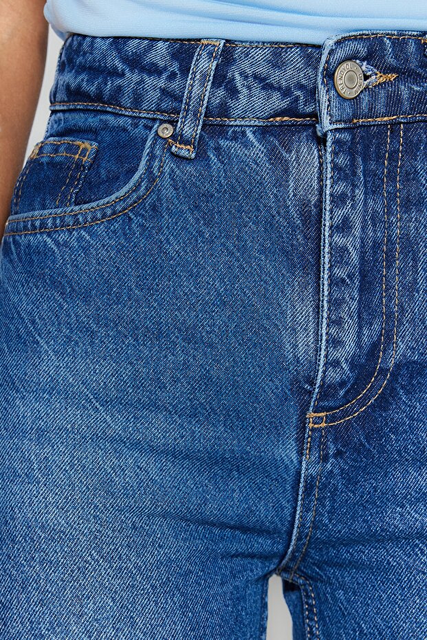 Mavi Yüksek Bel Mom %100 Pamuk Non-Stretch Jeans TWOSS23JE00085 - 8