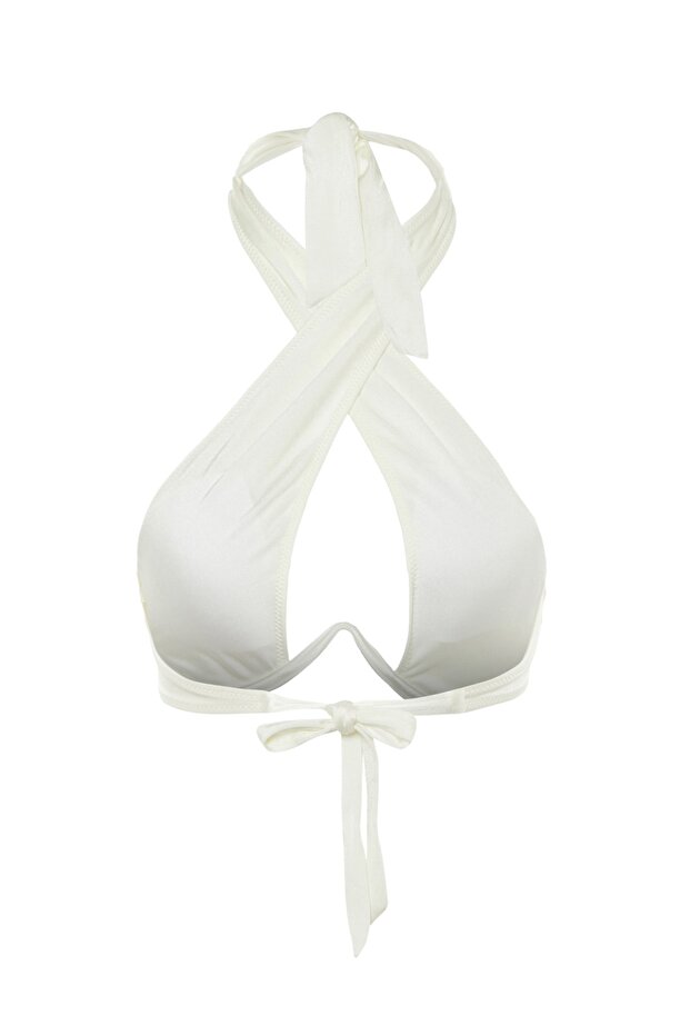 Ekru V Telli Balconette Kaplı Bikini Üstü TBESS22BU0203 - 6