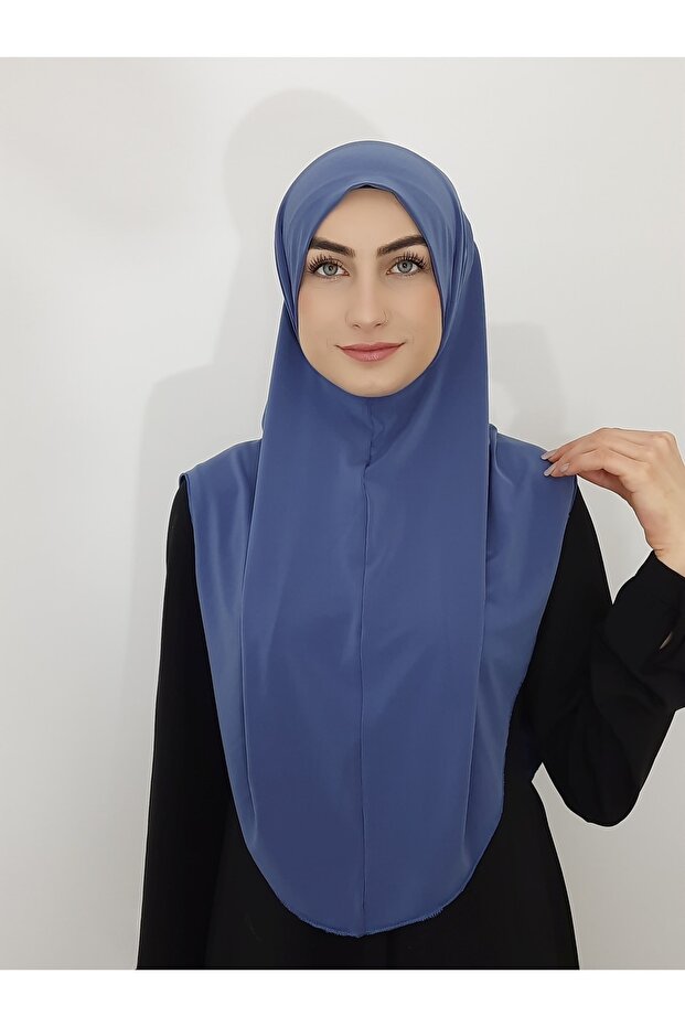 Prayer Cloth Khimar, Ready Large Scarf, Malaysia Model, Sandy Fabric Indigo for Hijap, Hac Umrah