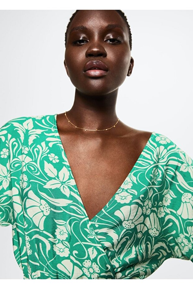 Desenli Dökümlü Elbise - 5