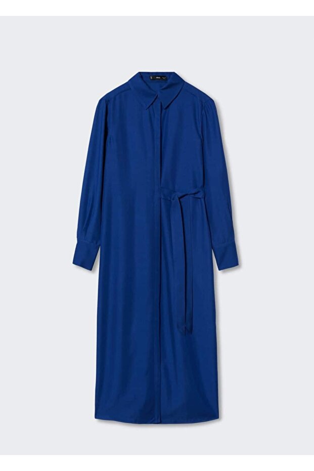 Dökümlü Bağ Detaylı Elbise - 2