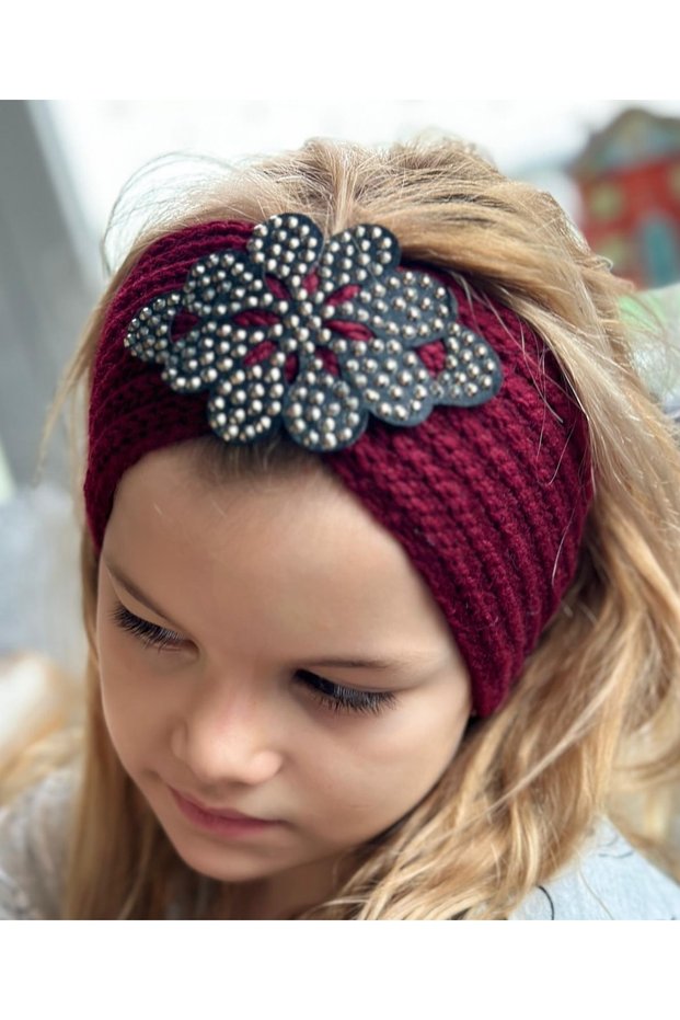Trend Fashion Luxury Women's Children's Braid Knitted Staple Stone Brooch with Logo Bandana Hair Band Earmuff Cherry Burgundy