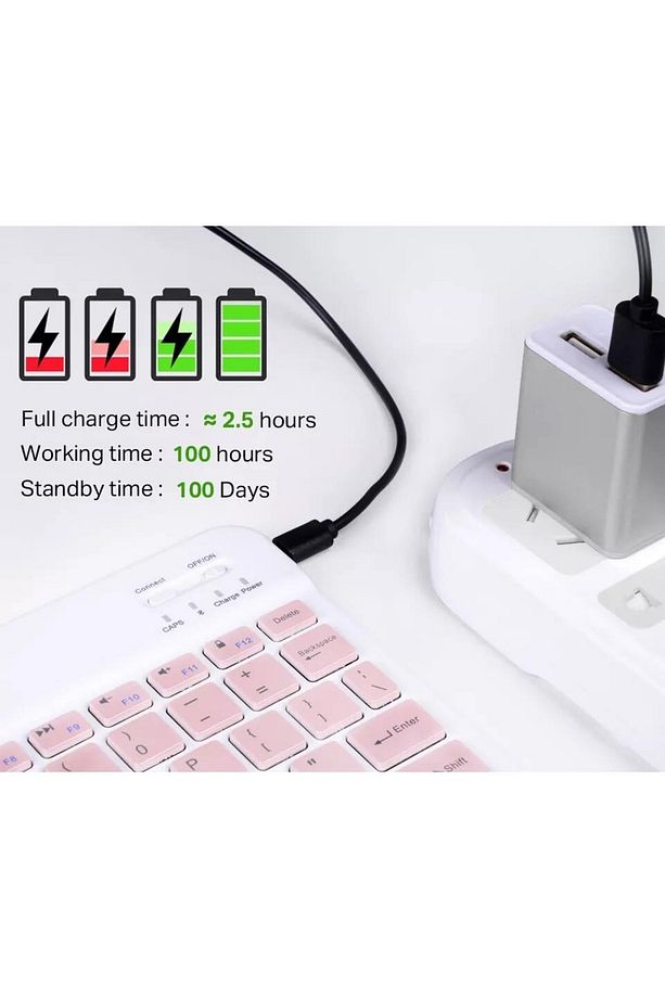 Gn-62 Kablosuz Bluetooth Klavye Mouse Seti Ultra Ince Taşınabilir Türkçe Q Klavye Pembe - 2