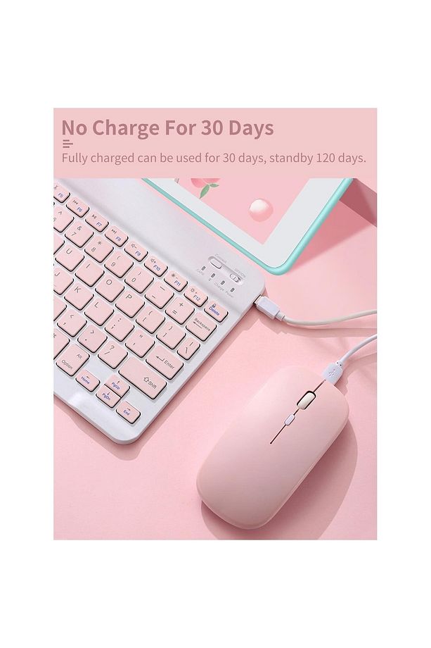 Gn-62 Kablosuz Bluetooth Klavye Mouse Seti Ultra Ince Taşınabilir Türkçe Q Klavye Pembe - 3