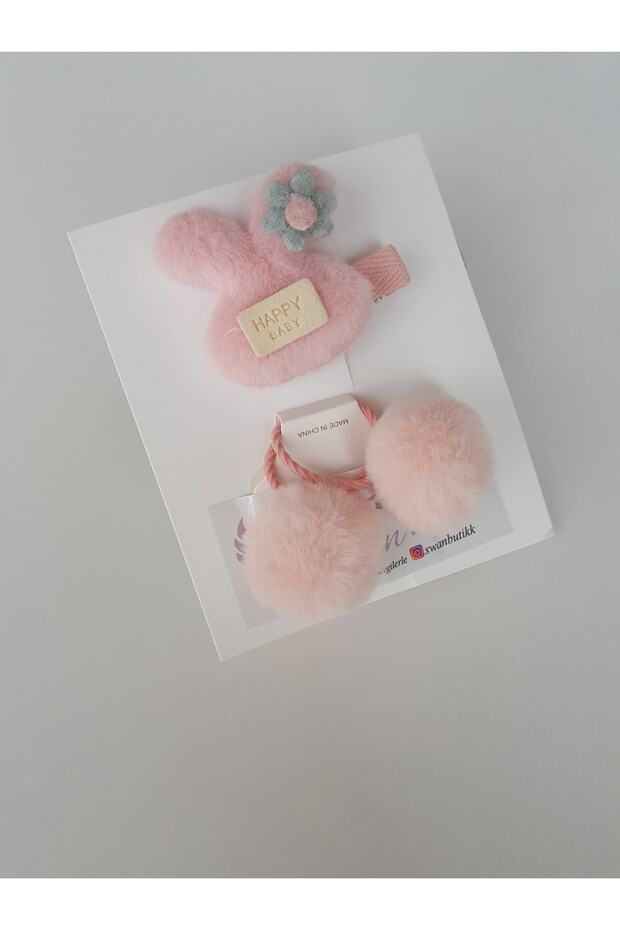 Girl's Baby Buckle Set with Bow, Pink Bow and Rabbit Tongs and Elastic