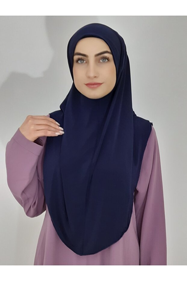 Prayer Cloth Khimar, Ready Large Scarf, Malaysian Model, Sandy Fabric for Hijap, Hajj Umrah Navy Blue