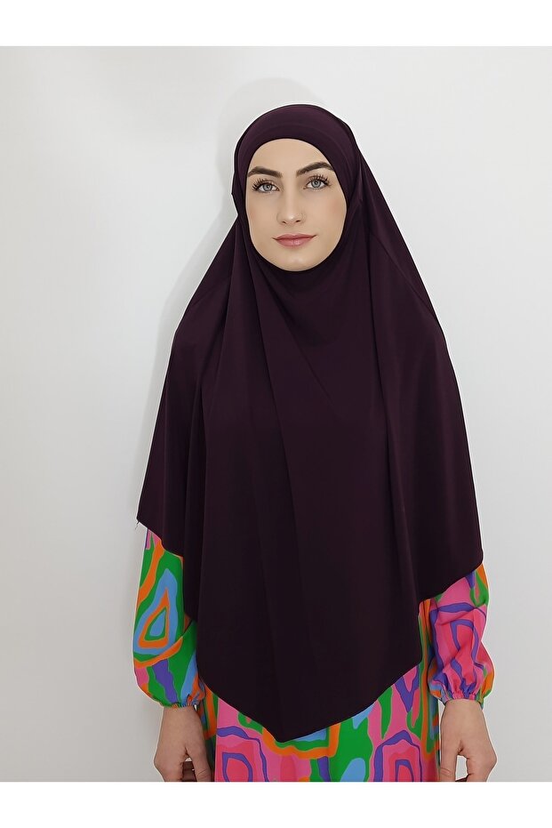 Souffle Ready Tied Peceli Large Scarf Hıjap Plum Suitable for Hajj and Umrah