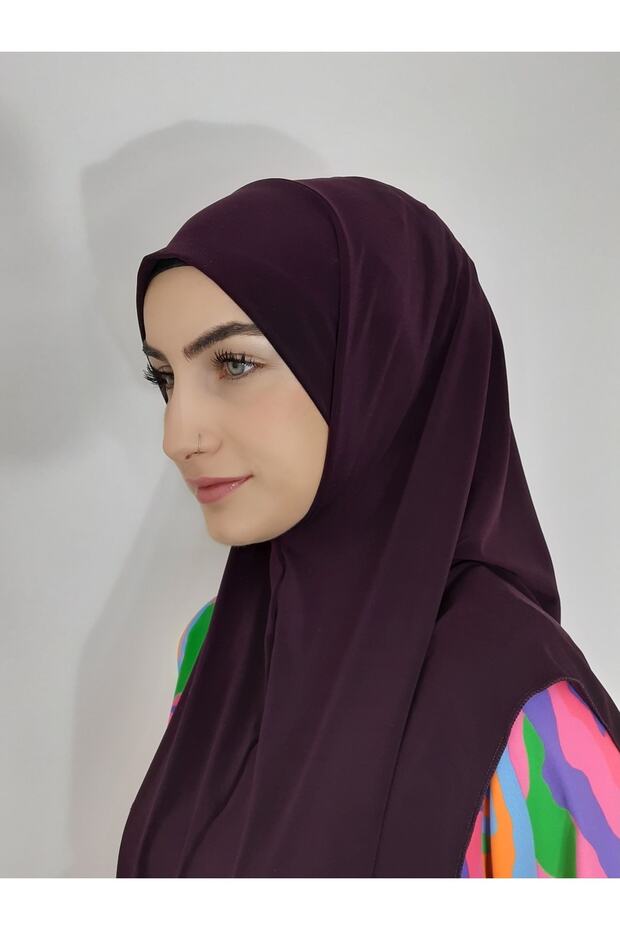 Namaz Örtüsü Hazır Büyük Esarp Malezya Modeli Khimar Hac Ve Umre Icin Uygundur Mürdüm - 6