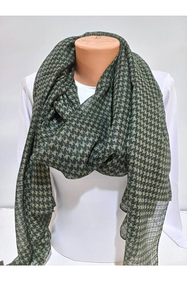 Houndstooth Pattern Cotton Shawl - 1