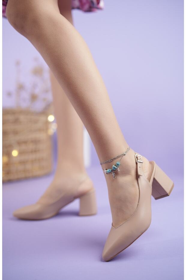 Women's Leather Open Back Heeled Shoes 3032