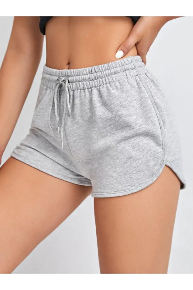 Gray Slit Drawstring Mini Shorts - 2