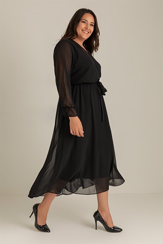 Lined Midi Chiffon Dress - 4