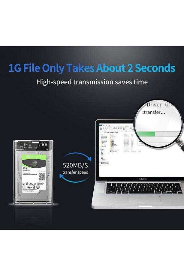 Gn-66 Şeffaf 2.5 İNç Sata Harddisk Kutusu 3.1 Type-C - Sabit Diski Taşınabilir Disk Yapar - 4